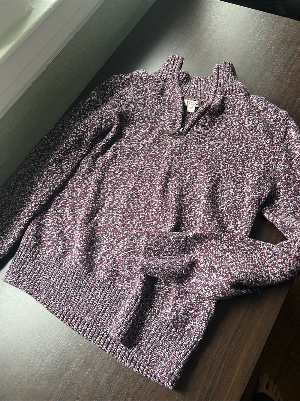Merona Marled Burgundy Zip-Up Mock Collar Sweater